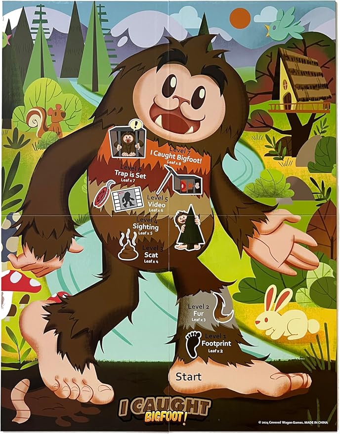 I Caught Bigfoot! - Collect Evidence to Catch The Elusive Bigfoot! Kids Game for Game Night, Family Games for Kids and Adults, Board Game for Family Night, 4 Wooden Pieces, 106 Playing Cards, Ages 6+