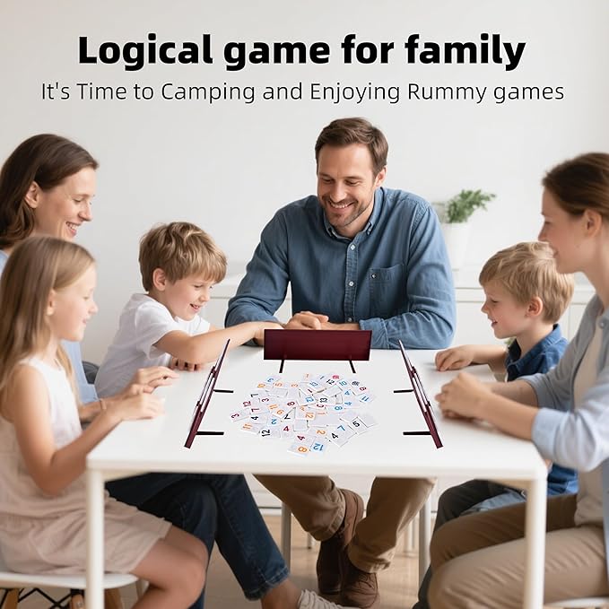 Classic Rummy Cube,106 Rummy Game with Portable Carton, Tradditonal Board Game for Family, 106 Tiles, 4 Plastic Holders(2-4 Players)