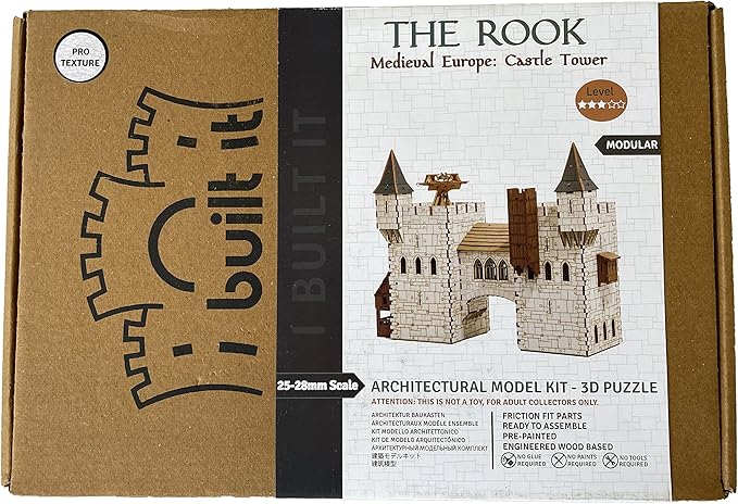 I BUILT IT Rook P Castle Tower - 3D Wooden Puzzle - DIY 28mm Scale Model Building Kit - Educational Toy - Creative Gift - Tabletop Miniature Terrain Kit