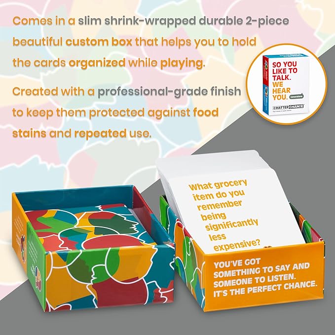 ChatterChance Generations: Conversation Card Games - Family Fun Game Night for Kids and Adults w/Grandma & Grandpa - 80 Thought Provoking Questions, Deck of Question Cards Gift for Grandparents