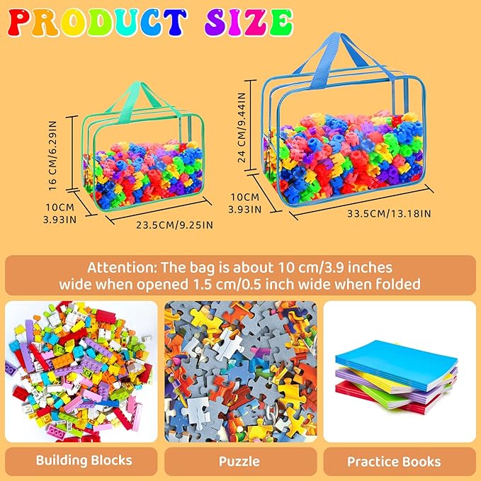 8 Packs 8 Colors Toy Storage Bags, Reusable Clear PVC Board Game Storage, Toy Storage Organizer Bags with Zipper for Building Blocks, Puzzle and Handmade Accessories, Clear Toiletry Bag