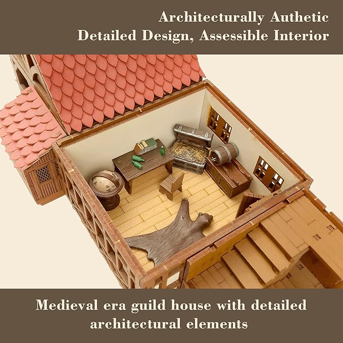 Guild Hall - DIY Wooden House Building Kit for Architecture & Engineering Assembly Set for Teens and Adult, Tabletop Games, Makes a Great Gift for who Like Creative Play - Realistic