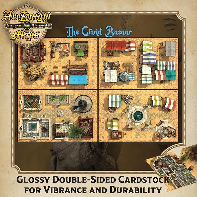 Arcknight Desert Adventures Roleplaying D&D Battlemaps; 16 Modular RPG Maps in 8 Double-Sided Pages, 1" Square Grid, Modular & Versatile Design for Tabletop Gaming - for Dungeons & Dragons & More
