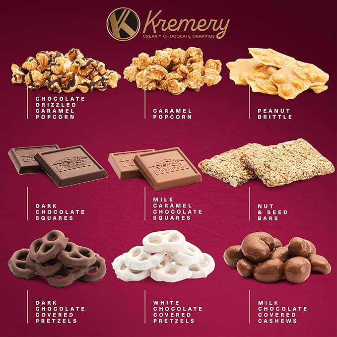 KREMERY Creamy Chocolate Cravings - Chocolate Covered Pretzels & Caramel Popcorn Gift Basket, in Seagrass Tray + Ribbon (Deluxe, 3.5 lbs) Food Arrangement, Kosher Dairy, USA Made