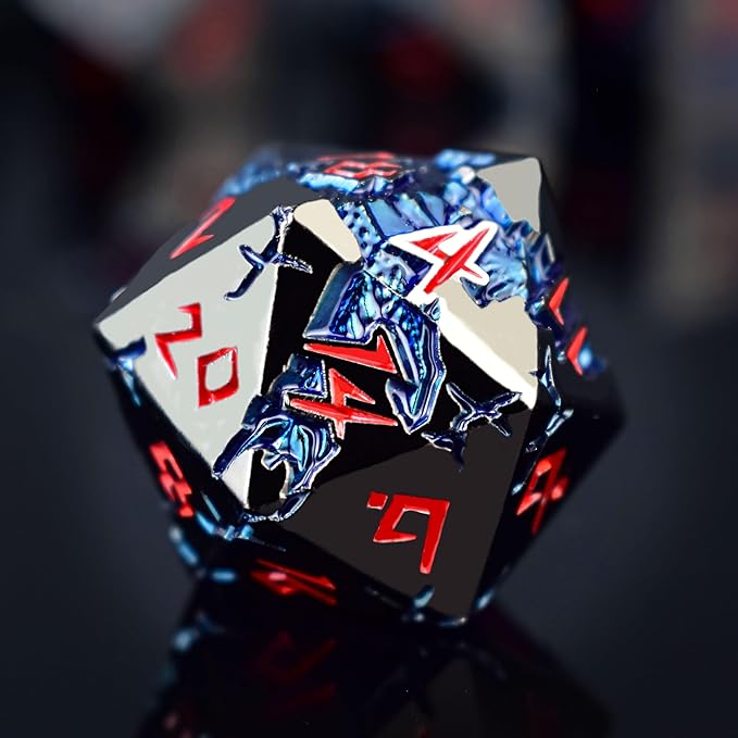 Rule Dice D&D Dice 7 Die Metal DND Dice Set, Weighted Metallic Dungeons and Dragons Dice Set, Large Polyhedral D and D Dice Sets, Cool MTG RPG Dice DND with Gifts Case for Role Playing (Black Red)