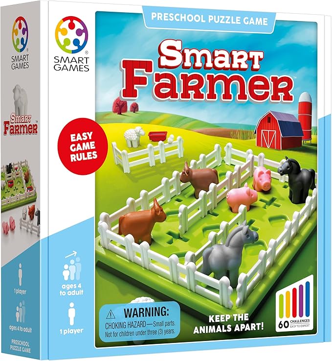 SmartGames Smart Farmer Board Game, a Fun, STEM Focused Cognitive Skill-Building Brain Game and Puzzle Game for Ages 4 and Up