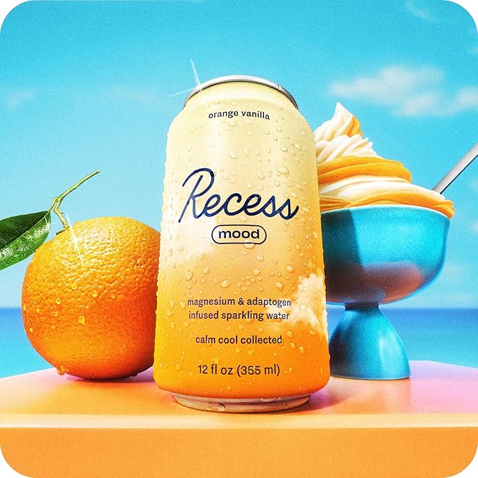 Recess Mood Magnesium Supplement Drink Calming Beverage, 12 Ounce (Orange Vanilla, 12 Pack)