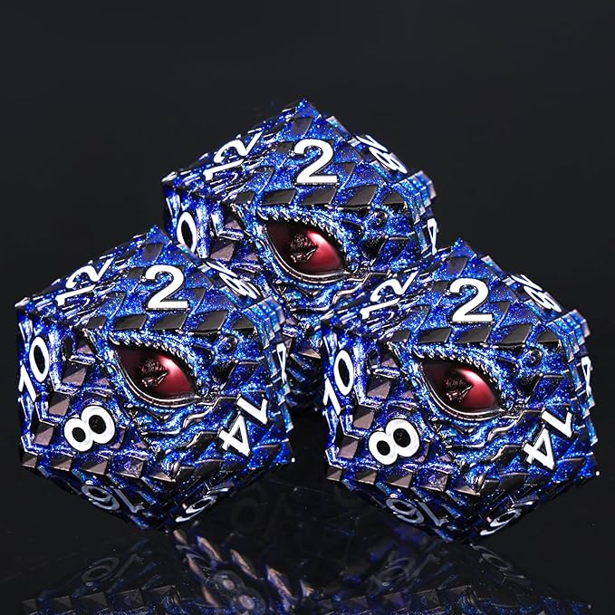 Metal D20 DND Dice Set - Dragon Scale Metallic 20 Sided Giant Polyhedral Dice,35mm Large Dragon Eye Metal D&D Dice Set for Dungeons and Dragon Tabletop Game(Blue Glitter Dragon Scale)