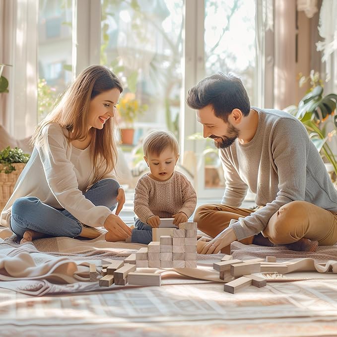 Tumbling Tower Blocks Games,Large Wooden Blocks Stacking Game for Kids Adults Family Classic Stacking Board Games for Indoor Outdoor Backyard Lawn Stack to Over 3.2Ft- 60pcs with Carrying Bag