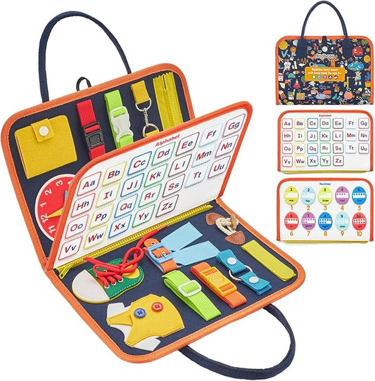 Freebear Busy Board Toddler Travel Toys Sensory Toys for Toddlers 1 2 3 4, Montessori Learning Toys for Toddlers Activities Board, Educational Toys for 3 4 Year Old Boys Girls Gift, Classy