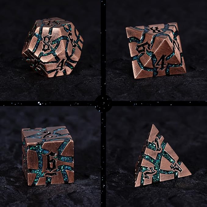 Dice Set D&D Dungeons and Dragons Dice D20 Metal DND Dice Set with Box, Polyhedral Role Playing Dice D12 D10 D% D8 D6 D4 for MTG RPG Board Games(Antique Copper Green)