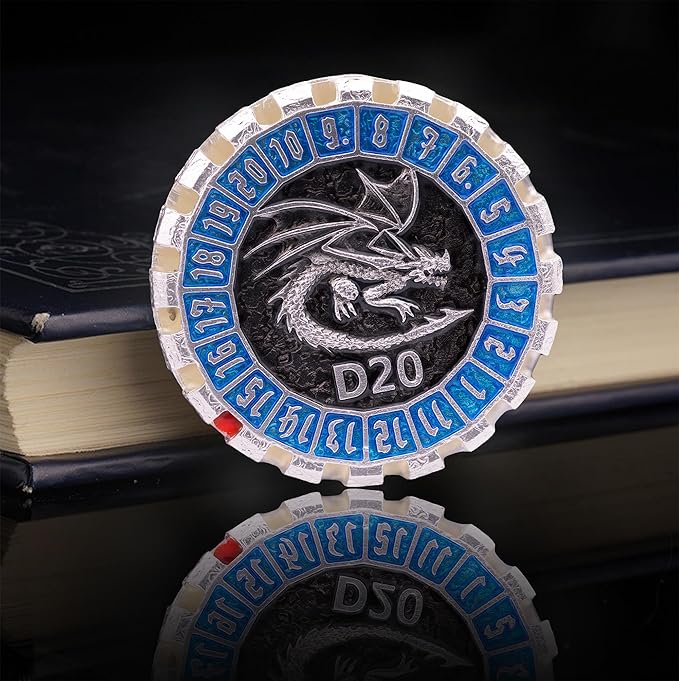 Metal DND Dice Set Spinning Dungeons and Dragon Dice Set Metal Dragon Polyhedral Magic 7 PCS Dice Set with Gift Box for Dungeons and Dragons Table Games Play Cards MTG(GyroDice_Pearl Silver Blue)