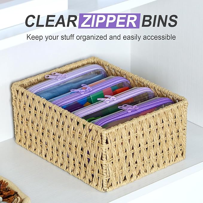 Hoolerry 4 Pcs Hard Clear Zipper Case Transparent Cases for Snacks Makeup Bag Plastic Storage Box Containers for Building Blocks, Puzzles, Cosmetics(Purple,7.5 x 3.9 x 2 in)