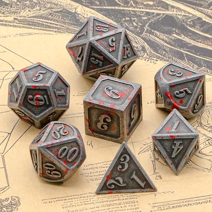 D&D Dice,DND Dice Set for Dungeons and Dragons,D20 Metal Dice for Gaming Dice Set or RPG Role Playing MTG Tabletop Board Games(SilverBlood)