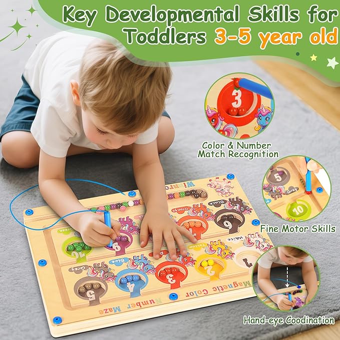 2 in 1 Double Side Magnetic Color and Number Maze, Magnetic Alphabet Board Aged 1-3 Toys, Montessori Magnet Puzzle Learning Counting Matching Gifts for Toddlers Kids Girls Boys 3 4 5 3-5 Year Old