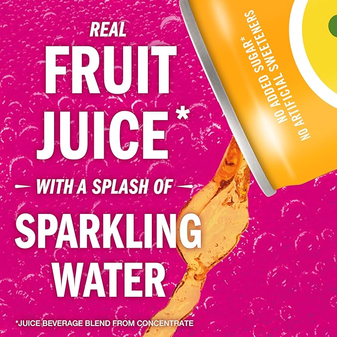 IZZE Sparkling Water Juice Beverage Blend, Pineapple, No Sugar Added, 8.4 FL OZ, 24 Cans