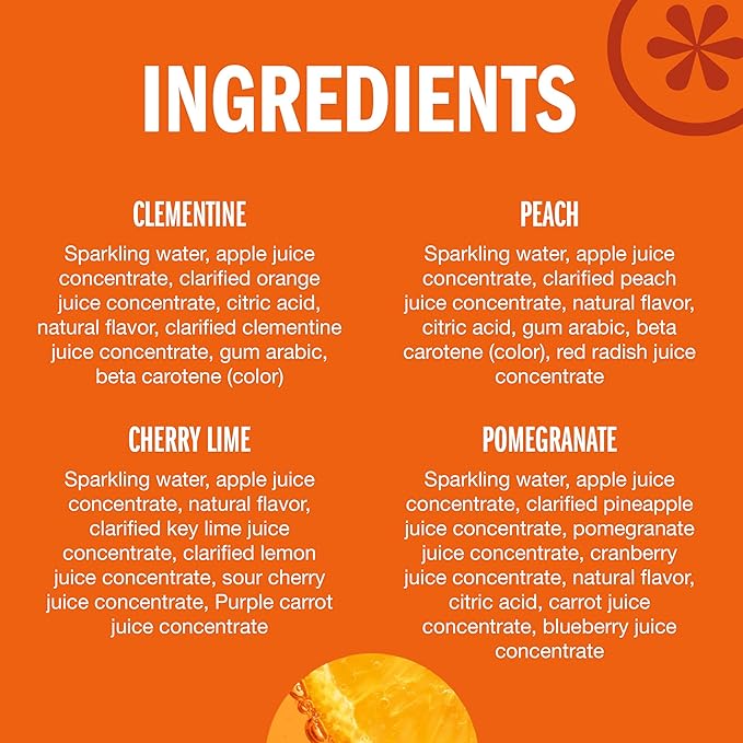 IZZE Sparkling Juice Beverage Blend, Sunset Variety Pack, Clementine, Peach, Cherry Lime, Pomegranate, No Sugar Added, 8.4 FL OZ, 24 Cans