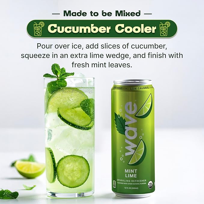 WAVE Sparkling Refreshers | Sparkling Juice | Organic Hydration | Low Calorie Drink | Lightly Carbonated Soda Alternative | No Added Sugar, Preservatives or Artificial Ingredients | Mint Lime | 12 Pk