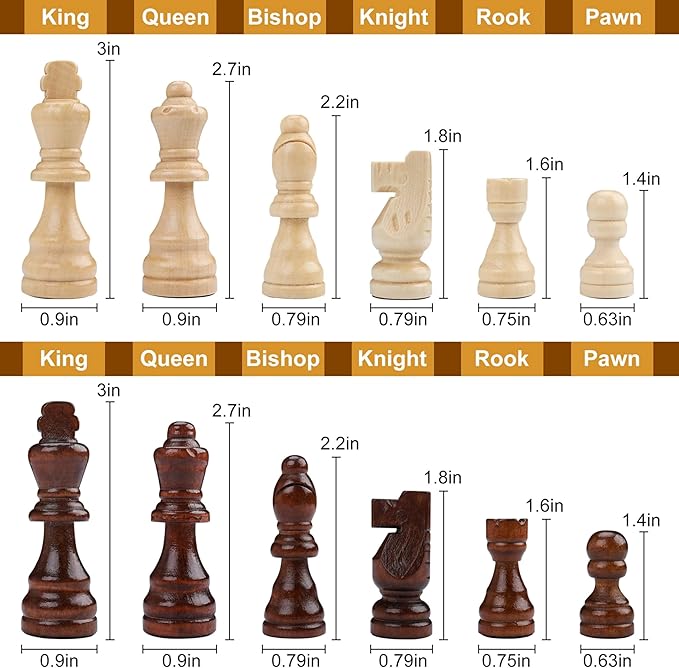 Gothink Wooden Chess Board Set with Manual for Adults Kids 15 Inch Chess Puzzle with Handmade Pieces & Storage Box Folding Portable Travel Unique Chess Game for Tournament Professional Beginner