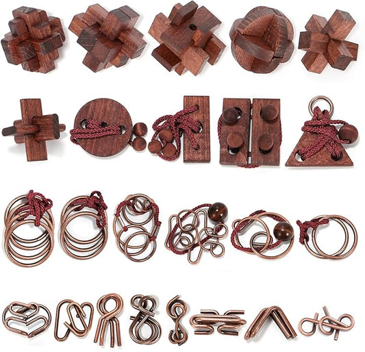 24 Pcs Brain Teaser Puzzles for Adults Teens - Wooden Puzzles 3D Puzzle Game Toys for Adults Teens - Metal Unlock Interlocking Puzzle Adult IQ Education Smart Toys