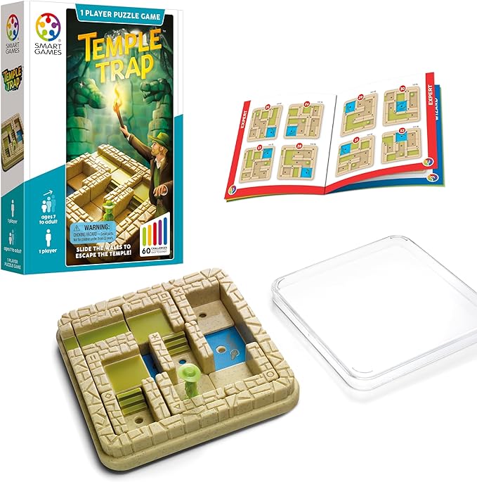 SmartGames Temple Trap Cognitive Skill-Building Travel Game with Portable Case Featuring 60 Challenges for Ages 7 - Adult