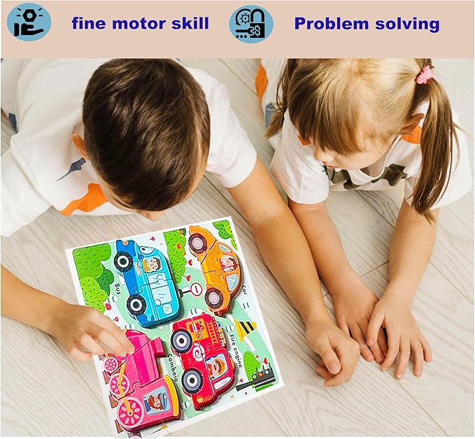 Wooden Puzzles for Toddlers 2-4 ,Vehicle & Dinosaur Toddler Puzzles Age 2-3,Toddler Toys for 2 3 Years Old Girls Boys,Montessori Learning Gifts for 2-3
