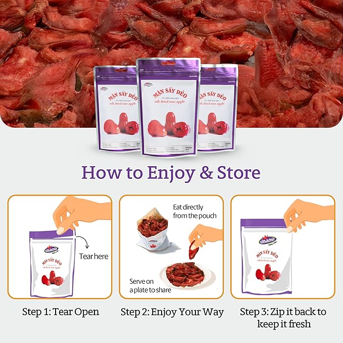 Vinamit Soft Dried Rose-Apple | Dried Prunes 3.5 oz Bag | Tropical Fruit Snack | Vegan, Gluten-Free | High in Fiber, No GMO, Ideal for Healthy Snacking