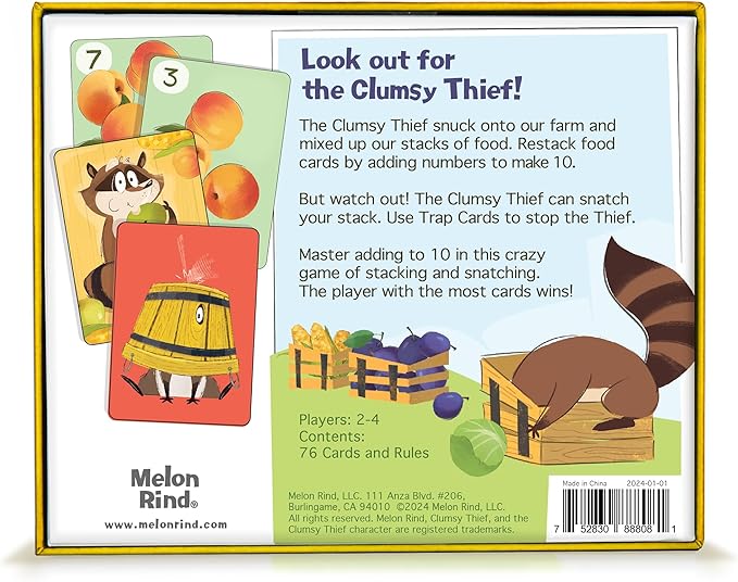 Melon Rind Clumsy Thief Junior Math Card Game, Adding to 10 Fun for Kids Ages 5-7+, Award-Winning Family Game for 2-4 Players, Educational to Develop Math Skills with Confidence