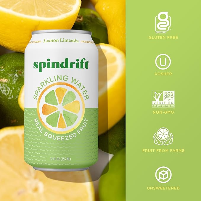 Spindrift Lemon Limeade Can 12 Ounce (Pack of 24)