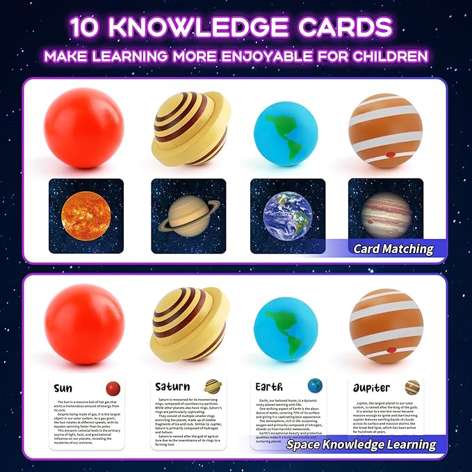 Solar System Wooden Puzzle Toy Model for Kid 3-5, Toddler Montessori Movable Planet Name Board Game, Outer Space Themed Imaginary Sensory Play Gift, Preschool Science Stem Learning Activity