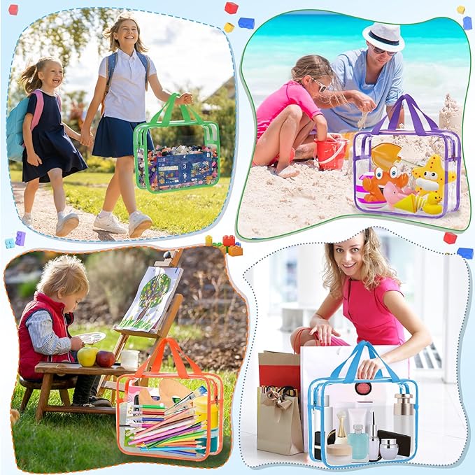 6 Packs Clear Toy Storage Bags with Zipper & Labels, Clear PVC Toy Organizer Bags Reusable with Pocket for Board Games, Building Blocks, Puzzles, Toys