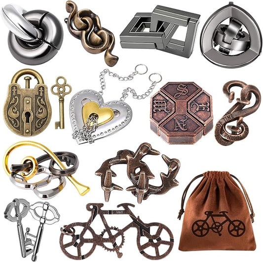 12 PCS Brain Teaser Puzzles Metal Puzzle Logic Metal Puzzle for Adult Lock Puzzles Gift for Adults Teenagers Kids