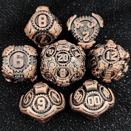 Geakeeper Construct D&D Dice, Metal DND Dice Set, 7Pcs Polyhedral Dragon Metallic D&D Dice with Gift Case for Dungeons and Dragon Game, RPG Role Playing Table Game Gifts (Red Copper)