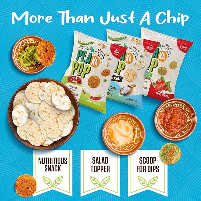 PeaKaPop Veggie Chips – Plant-Based, Healthy Veggie Crisps with Pea, Lentil & Chickpea Protein – Vegan, Gluten-Free, Popped Chips – Snack Size for Kids & Adults – 1 oz Bags (15-Pack) – Variety Pack 2