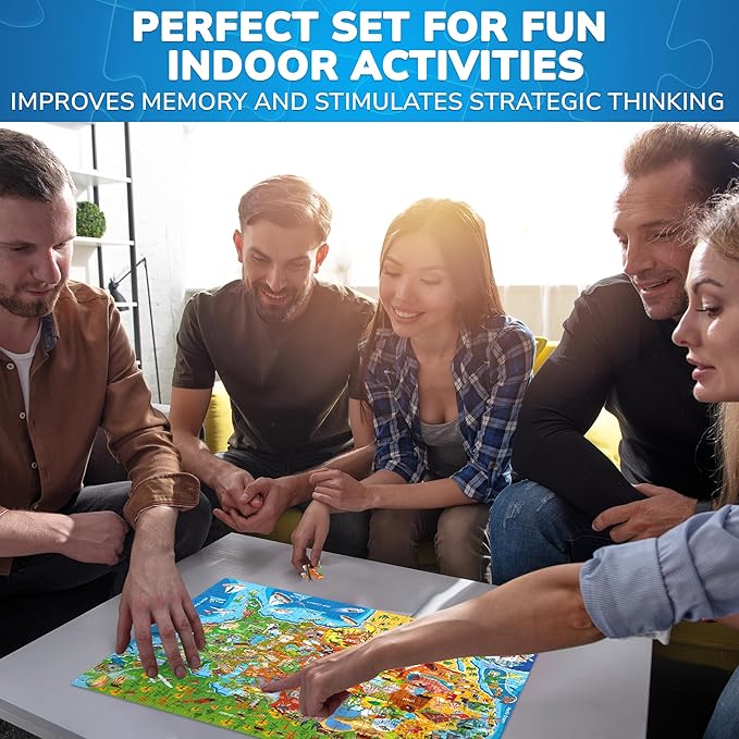 QUOKKA Puzzles for Adults 500 Pieces - 3 Set Floor Puzzles for Kids Ages 8-10 - Learning Map of The United States World Space - Educational Games for Kids 6-8 - Toys for 12 Year Old Boys and Girls