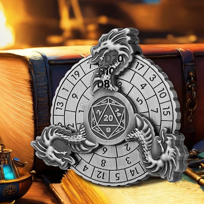 Spinner DND Dice, 7-in-1 Dragon Metallic D&D Dice, Dragon Roulette Dice Spinner for DND Dice Set, DND Gifts with Gift Box, Role Playing Board Game Accessories, DND Dice Set Gifts, Silver