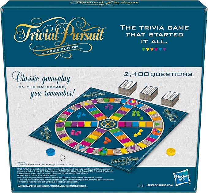 Trivial Pursuit Classic Edition Board Game for Adults and Teens Ages 16 and Up, Trivia Game for 2-6 Players