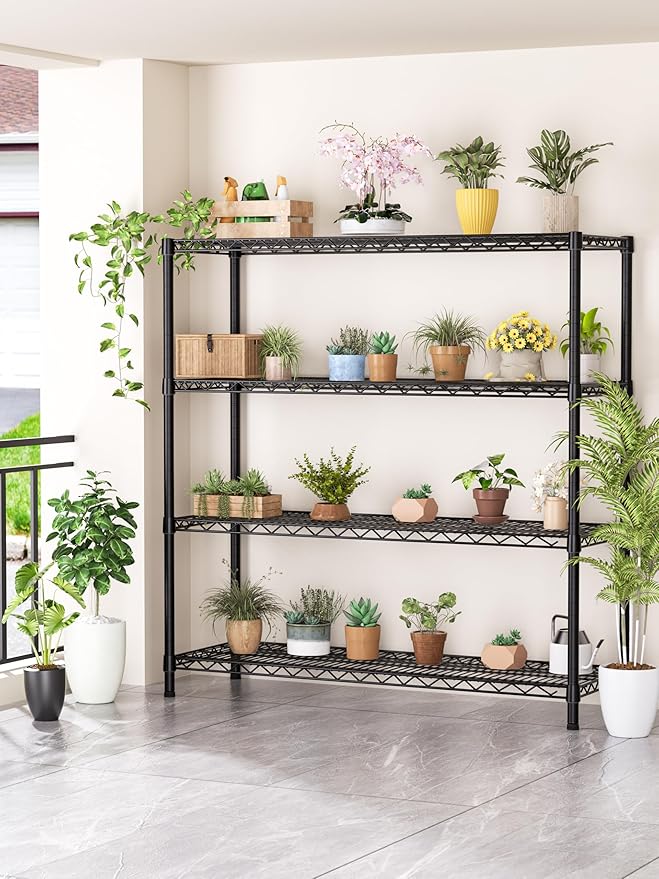 4 Tier Adjustable Storage Shelves,Heavy Duty Metal Utility Shelf 1400LBS Capacity Wire Shelving Unit Organizer Rack for Kitchen Office Pantry Room 18" D x 46" W x 59" H Black