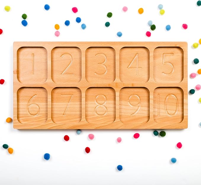 BLUE GINKGO Number Sorting Tray - Wooden Counting, Sorting and Number Tracing Toy - Montessori STEM Math Counting Toys for Preschool Math - Toddler Learning Toys for 3 Year Olds (15.7 x 7.8 Inches)