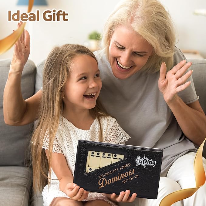 PUREPLAY Jumbo Classic Dominoes Double 6 Game Set,Ivory 28pcs Domino Set in Poatable PVC Case-Family Nights,Party Favors,Travel and Anytime Use,2-4 Players