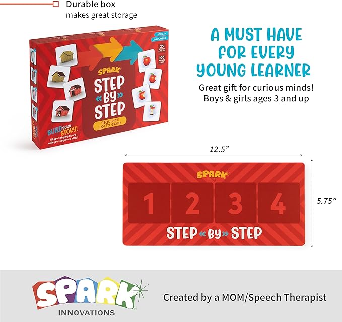 SPARK INNOVATIONS Sequence Board Game, Sequencing Card Game, Homeschool Supplies, Sequence Cards for Kids Picture Cards, Preschool Must Have, Educational Board Games
