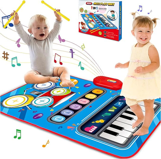 Baby Toys for 1 Year Old: Baby Musical Mat Toddler Toys Age 1-2 - 2 in 1 Piano Drum Babies Play Mat - Infant Music Toy 12-18 Months Babies Birthday Valentines Gifts for 1 2 3 Year Old Boys Girls