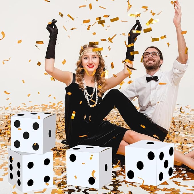 16PCS Large Casino Dice Boxes 11 Inch Casino Theme Party Decoration Jumbo Giant Dice Favor Boxes Bulk for Board Game Night Table Centerpiece Las Vegas Graduation Prom Birthday Party Supply, White