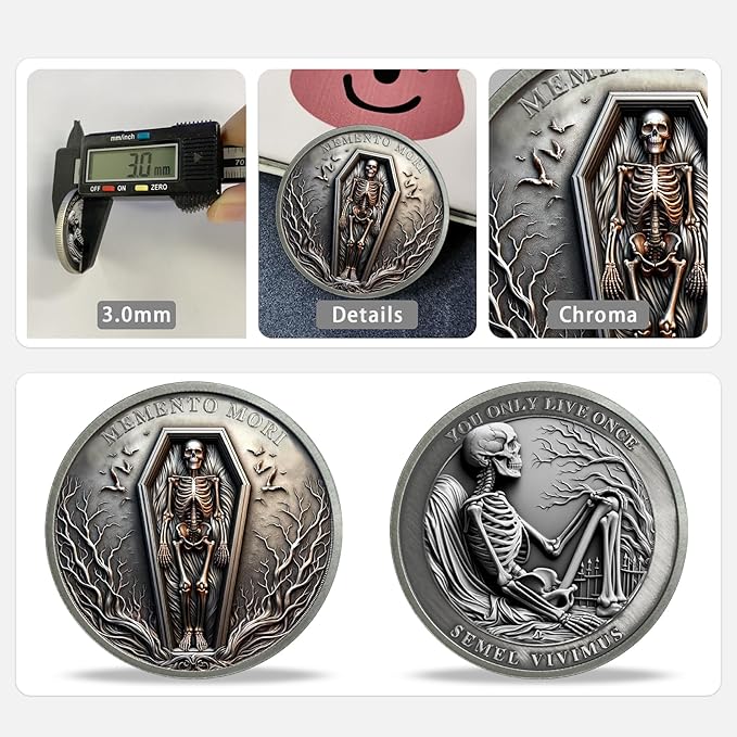 Memento Mori Coin Momento Mori Coin Skull Coin Stoic Gifts Memento Mori Calendar Living Memento Mori Amor Fati Coin (Memento Mori Coin - 2)