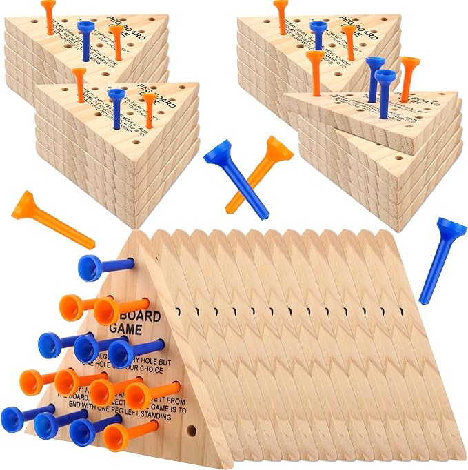 54 Pack Wooden Triangle Peg Game Fun Peg Board Games Learning Puzzles Strategy Toy Family Wooden Educational Board Game for Teens Adults Travel Gathering