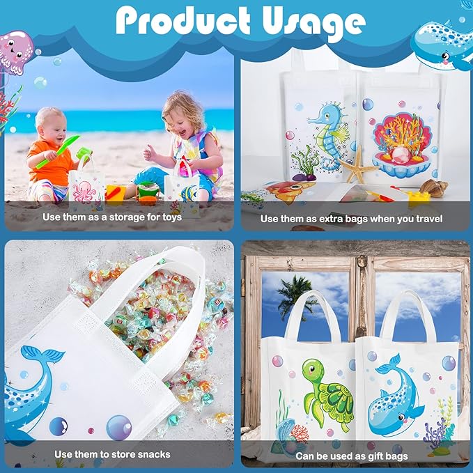 Ferraycle 24 Pcs Sea Animals Party Favor Bags Under the Sea Goodie Bags Cute Marine Favors Treat Supplies for Baby Shower Birthday Party Decor