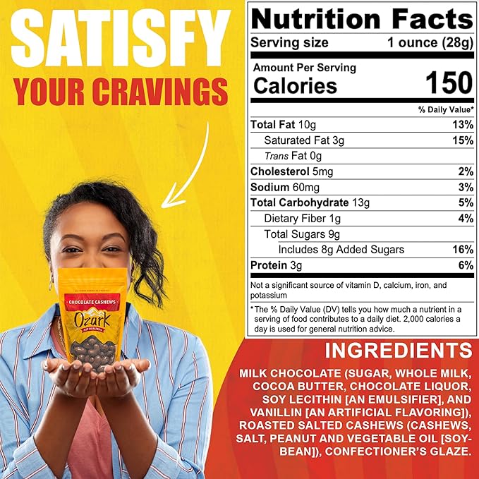 OZARK NUT ROASTERS, Chocolate Covered Cashews, Premium Chocolate Flavored Snacks, World-Class Gourmet Candied Nuts, Resealable Pack (16.0 oz)