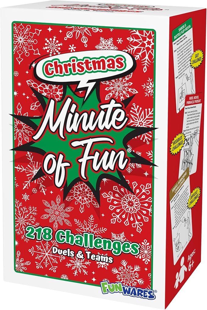 Funwares Minute of Fun Game - Minute to Win It Games for Kids, Adults, Teens, Families, Game Night, Gift for Home, Birthdays, or Travel. 2-12 Players! Xmas Edition - 218 Challenges