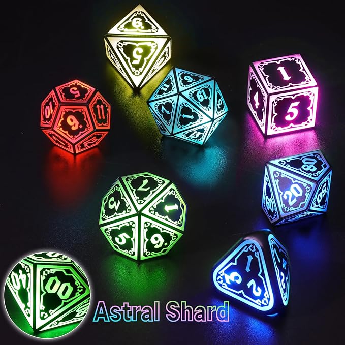 Wireless Light Up Dice Set D and D RGB for Dungeons and Dragons,Cool LED DND Dice with Charging Box Rechargeable 7 Color Polyhedral Role Playing Dice for DND Gifts RPG(Astral Shard Black)
