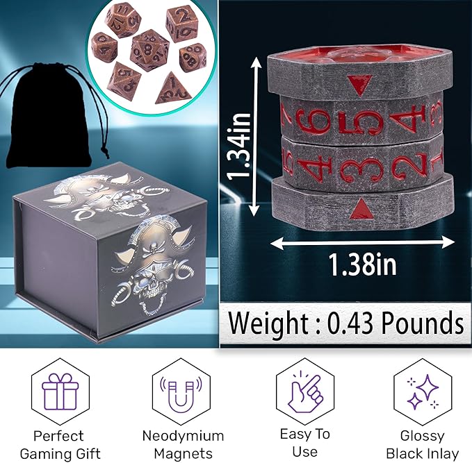 MTG Life Counter Wheel Metal Life Counter MTG Tracker, Mini Dice Set, Gift Box Packaging for Cards, MTGs Compatible Board Games, DND Game Accessories (Nickel_Red)